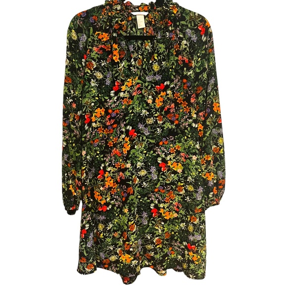 H&M | Black Floral Pattern Midi Dress | US Size 4 - Picture 3 of 10